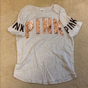 Short sleeve bling rose gold PINK tee